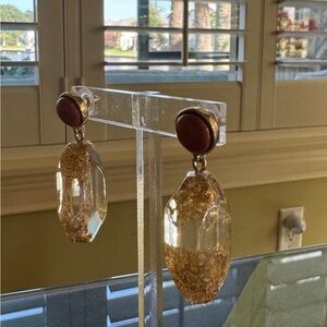 Chico’s Elegant Gold and Coral Lucite Dangle Earrings
